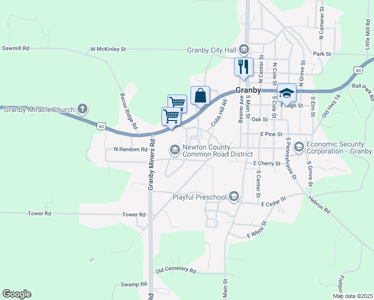 map of restaurants, bars, coffee shops, grocery stores, and more near Ok Road in Granby