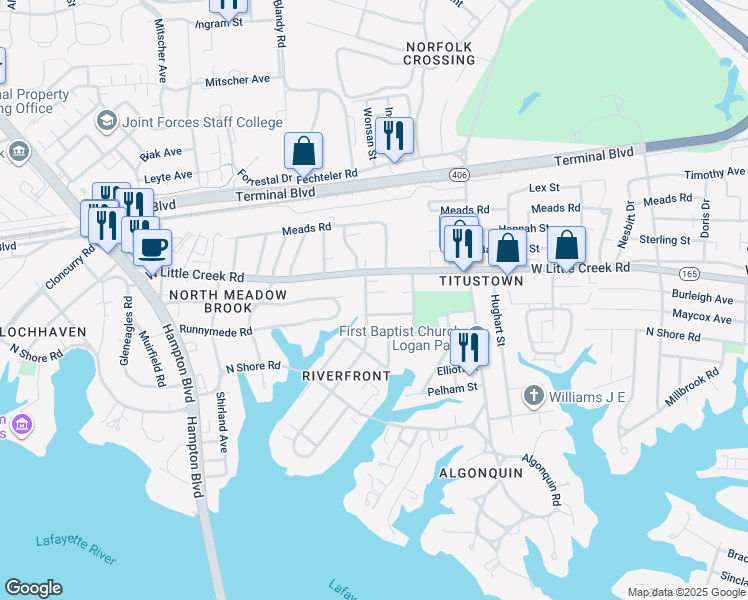 map of restaurants, bars, coffee shops, grocery stores, and more near 1329 Marion Street in Norfolk