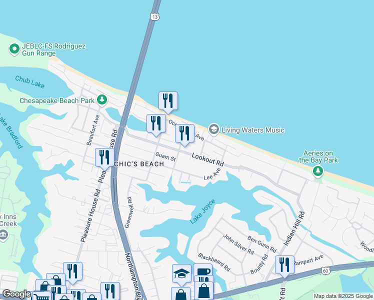 map of restaurants, bars, coffee shops, grocery stores, and more near 4492 Lookout Road in Virginia Beach