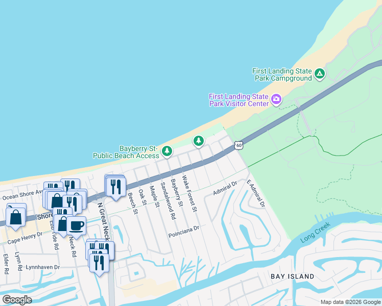 map of restaurants, bars, coffee shops, grocery stores, and more near 2314 Hatton Street in Virginia Beach