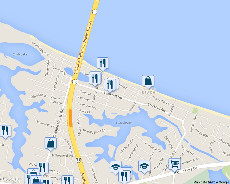 map of restaurants, bars, coffee shops, grocery stores, and more near 4491 Lauderdale Ave in Virginia Beach
