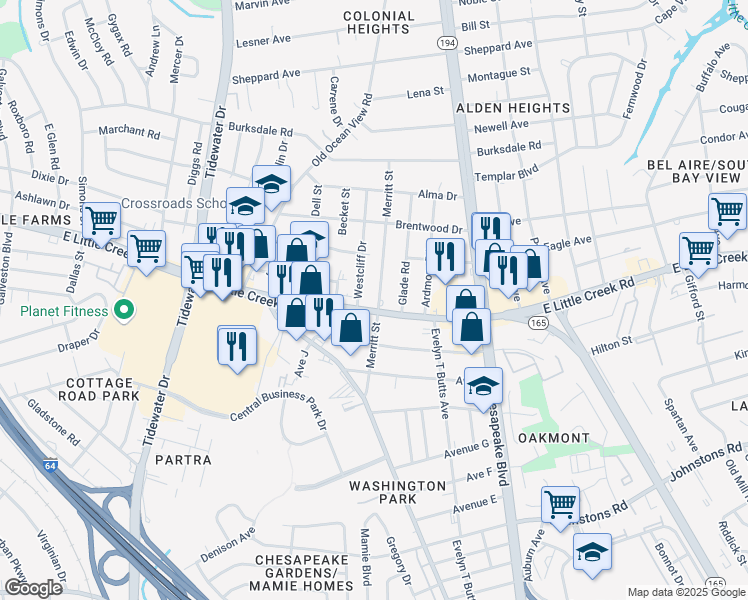 map of restaurants, bars, coffee shops, grocery stores, and more near in Norfolk