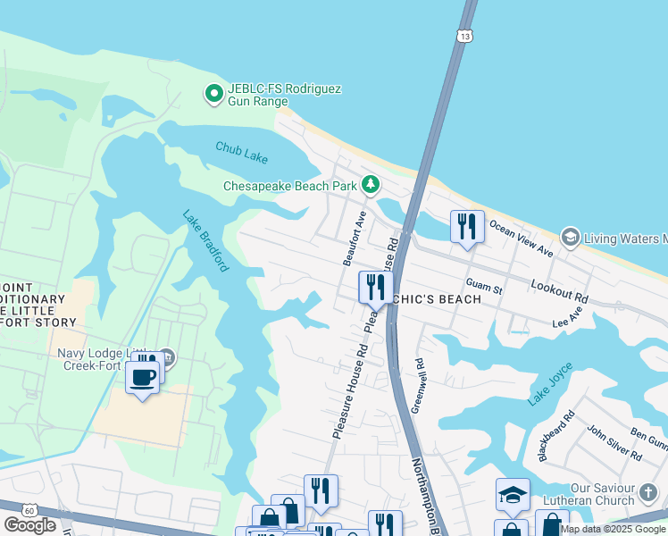 map of restaurants, bars, coffee shops, grocery stores, and more near 4905 Bradpointe Lane in Virginia Beach