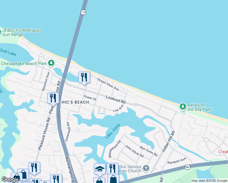 map of restaurants, bars, coffee shops, grocery stores, and more near 4470 Lauderdale Avenue in Virginia Beach