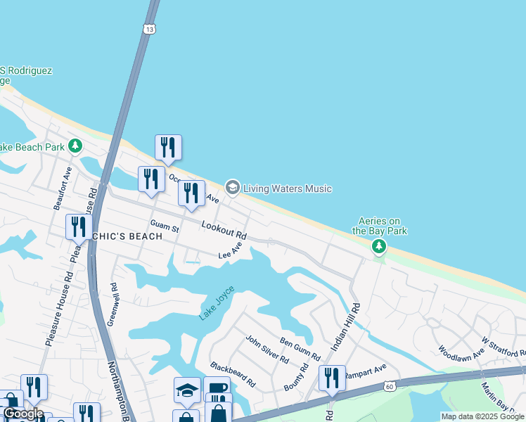 map of restaurants, bars, coffee shops, grocery stores, and more near in Virginia Beach