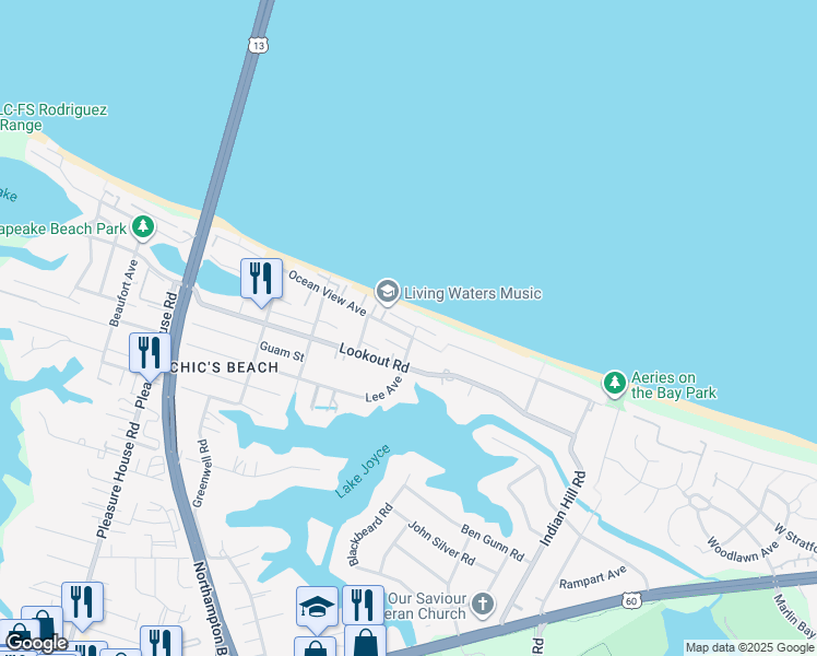 map of restaurants, bars, coffee shops, grocery stores, and more near 4429 Ocean View Avenue in Virginia Beach
