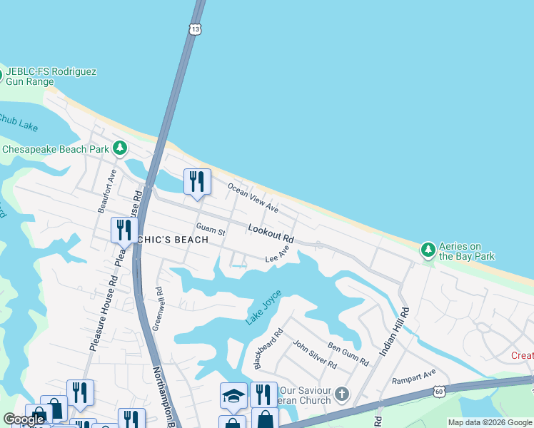 map of restaurants, bars, coffee shops, grocery stores, and more near 4470 Lauderdale Avenue in Virginia Beach