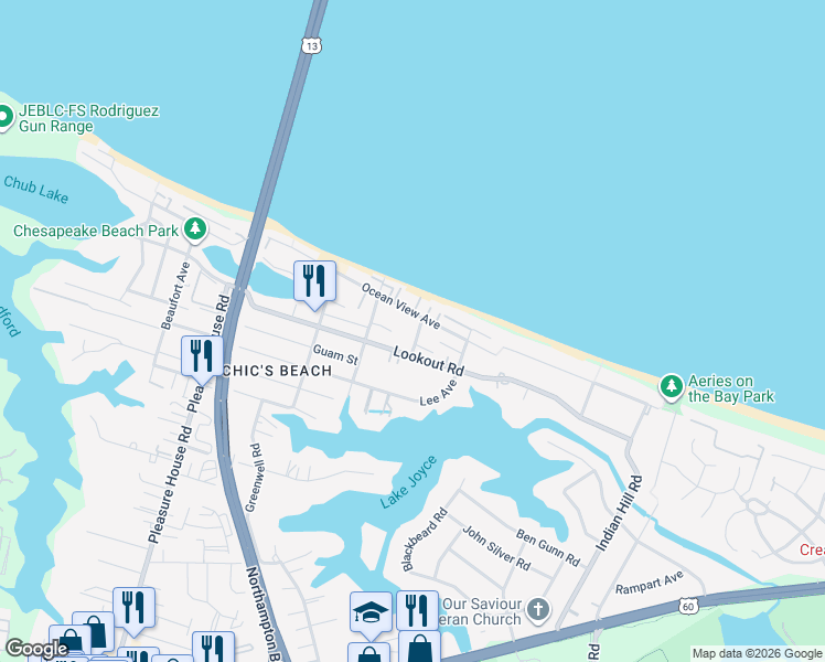 map of restaurants, bars, coffee shops, grocery stores, and more near 4470 Lauderdale Avenue in Virginia Beach