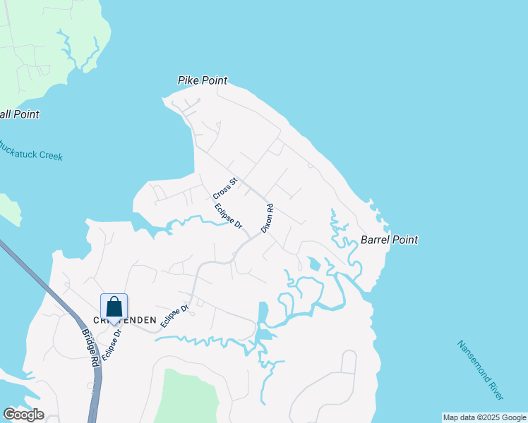 map of restaurants, bars, coffee shops, grocery stores, and more near 9191 Dixon Road in Suffolk