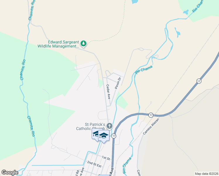 map of restaurants, bars, coffee shops, grocery stores, and more near 461 Pinon Drive in Chama