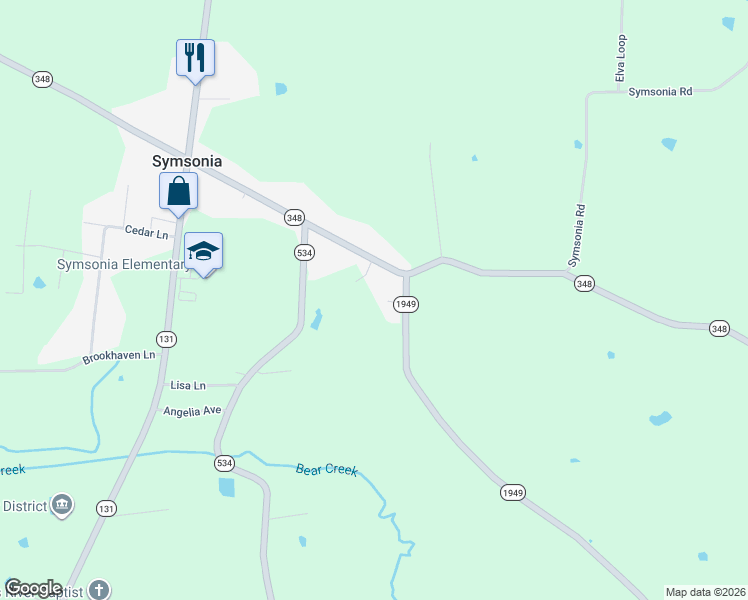 map of restaurants, bars, coffee shops, grocery stores, and more near 65-379 Highway 1949 in Symsonia