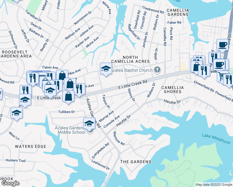 map of restaurants, bars, coffee shops, grocery stores, and more near 2740 Greendale Avenue in Norfolk