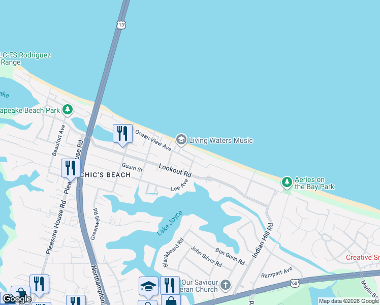 map of restaurants, bars, coffee shops, grocery stores, and more near 4429 Ocean View Avenue in Virginia Beach