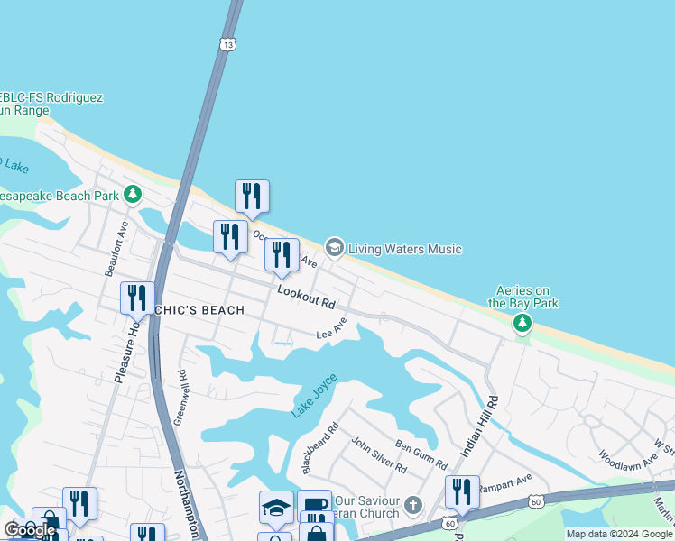 map of restaurants, bars, coffee shops, grocery stores, and more near 4429 Ocean View Avenue in Virginia Beach