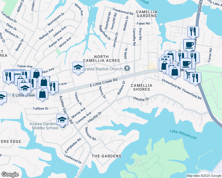 map of restaurants, bars, coffee shops, grocery stores, and more near 2933 East Little Creek Road in Norfolk