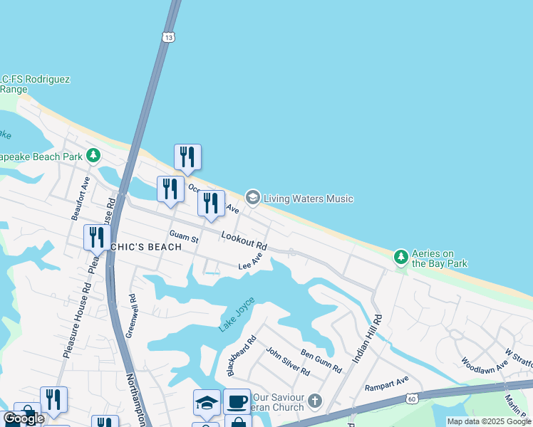 map of restaurants, bars, coffee shops, grocery stores, and more near 4450 Gulls Quay in Virginia Beach