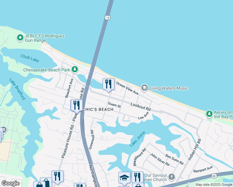 map of restaurants, bars, coffee shops, grocery stores, and more near 4537 Lauderdale Avenue in Virginia Beach