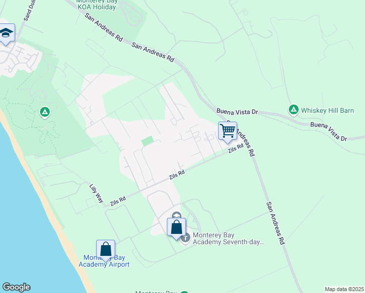 map of restaurants, bars, coffee shops, grocery stores, and more near 165 Harms Way in La Selva Beach