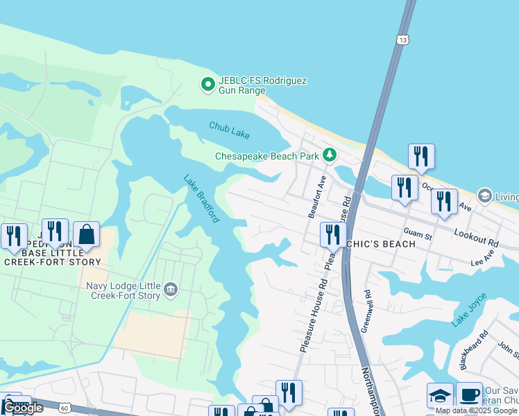 map of restaurants, bars, coffee shops, grocery stores, and more near 4945 Bradpointe Lane in Virginia Beach