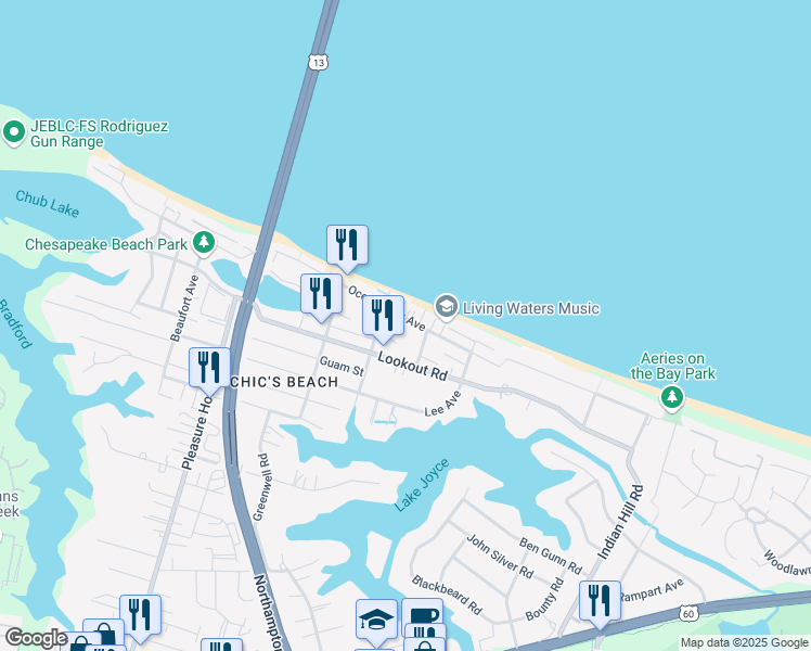 map of restaurants, bars, coffee shops, grocery stores, and more near 4481 Ocean View Avenue in Virginia Beach