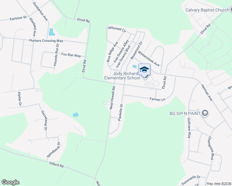 map of restaurants, bars, coffee shops, grocery stores, and more near 101-377 Neal Howell Road in Bowling Green