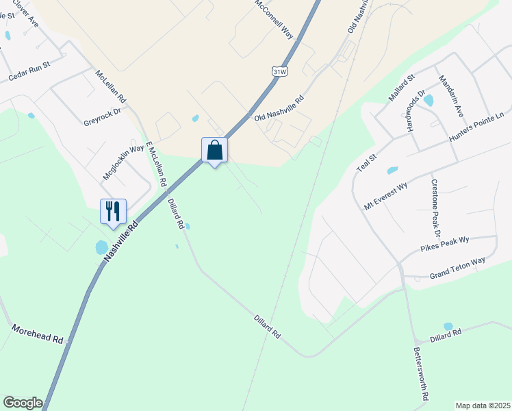 map of restaurants, bars, coffee shops, grocery stores, and more near 6548 Nashville Road in Bowling Green