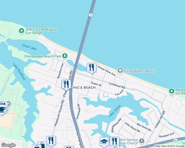 map of restaurants, bars, coffee shops, grocery stores, and more near 2509 Fentress Avenue in Virginia Beach