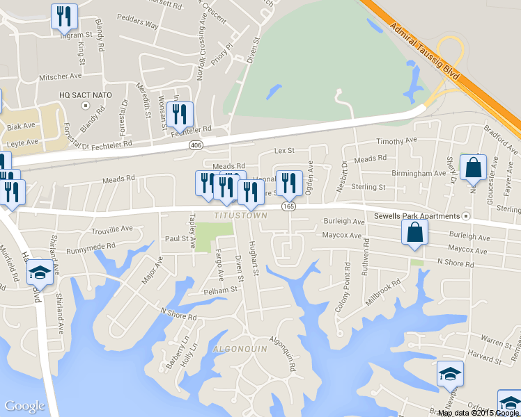 map of restaurants, bars, coffee shops, grocery stores, and more near 919 East Little Creek Road in Norfolk