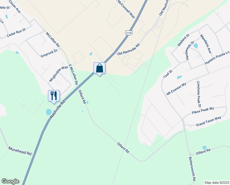 map of restaurants, bars, coffee shops, grocery stores, and more near 6548 Nashville Road in Bowling Green