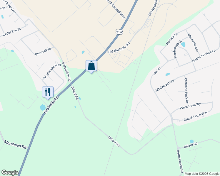 map of restaurants, bars, coffee shops, grocery stores, and more near 6548 Nashville Road in Bowling Green