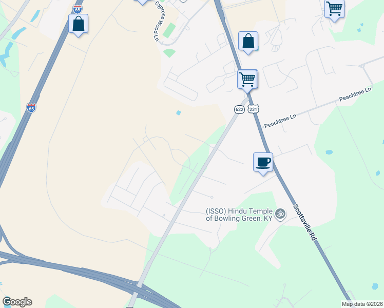 map of restaurants, bars, coffee shops, grocery stores, and more near 385 Plano Road in Bowling Green