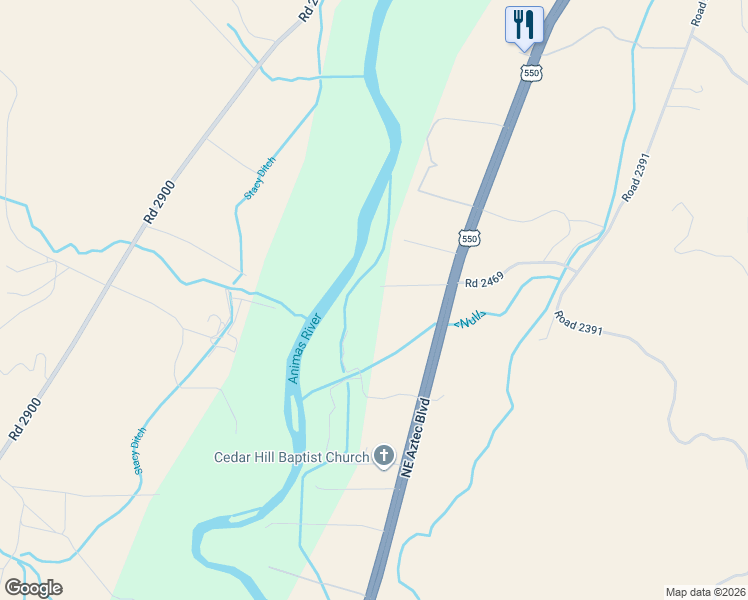 map of restaurants, bars, coffee shops, grocery stores, and more near 17 Road 2470 in Aztec