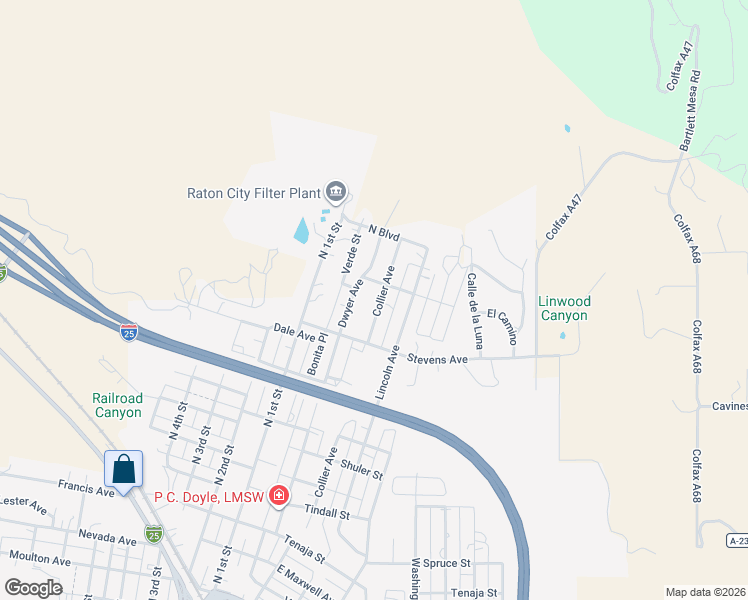 map of restaurants, bars, coffee shops, grocery stores, and more near 401 Wray Street in Raton