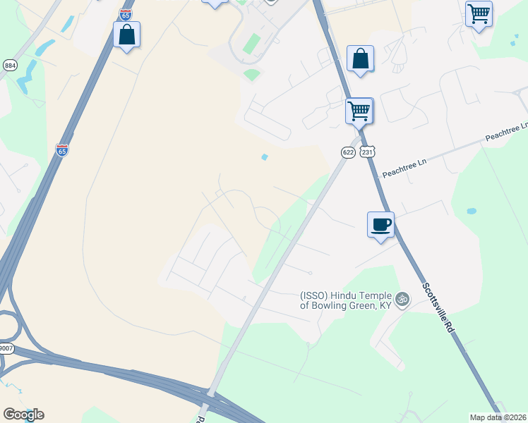 map of restaurants, bars, coffee shops, grocery stores, and more near 607 Plano Road in Bowling Green
