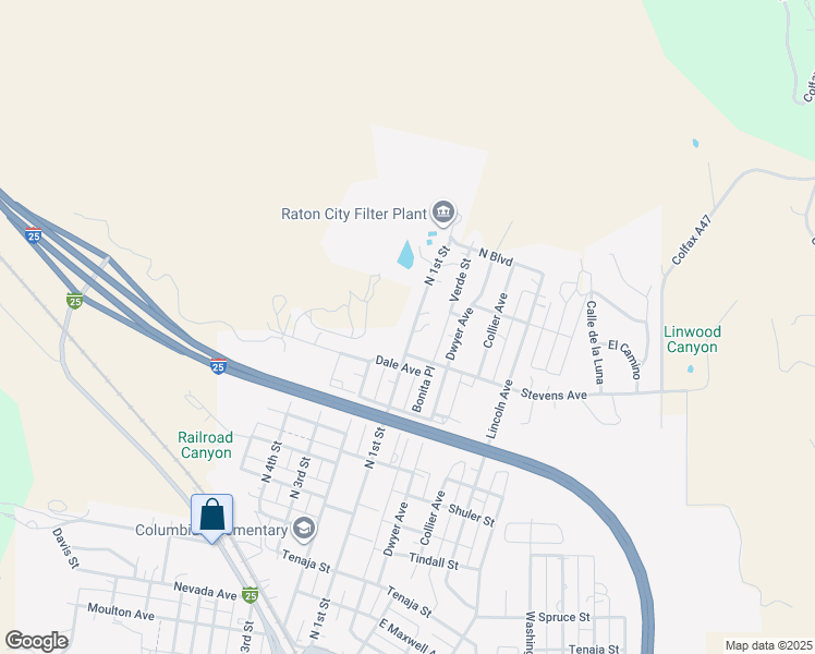 map of restaurants, bars, coffee shops, grocery stores, and more near 1210 North 1st Street in Raton