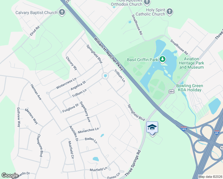map of restaurants, bars, coffee shops, grocery stores, and more near 717 Springfield Boulevard in Bowling Green
