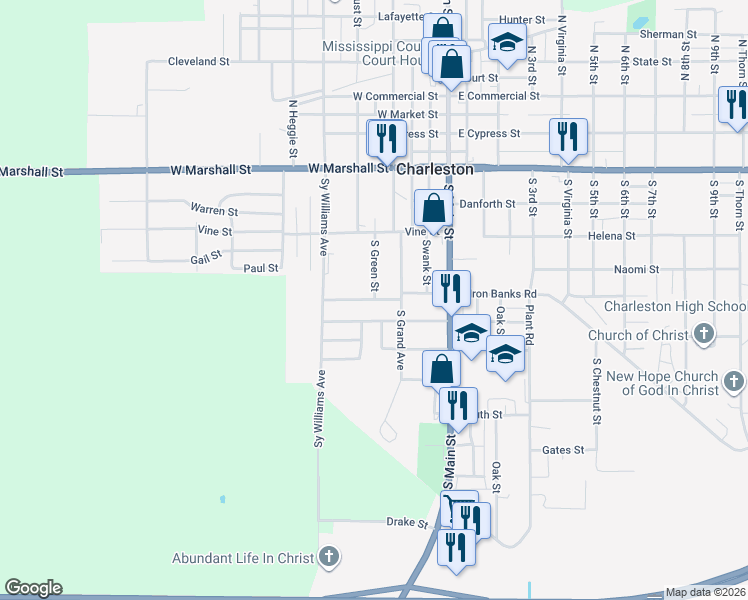 map of restaurants, bars, coffee shops, grocery stores, and more near 400 West Iron Banks Road in Charleston