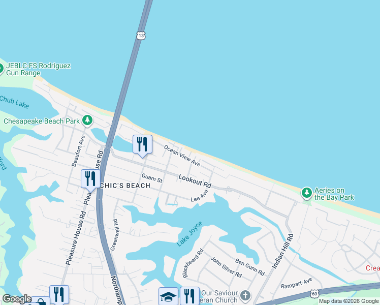 map of restaurants, bars, coffee shops, grocery stores, and more near 4472CM Ocean View Avenue in Virginia Beach