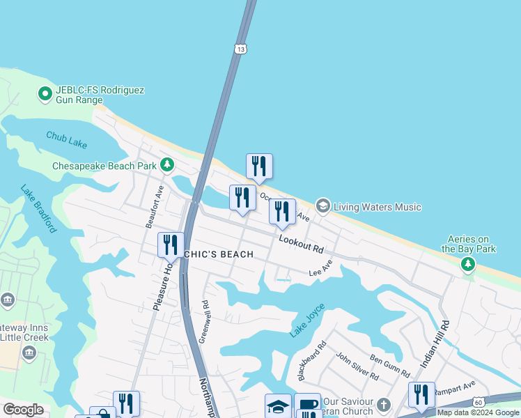 map of restaurants, bars, coffee shops, grocery stores, and more near 4532 Lauderdale Avenue in Virginia Beach