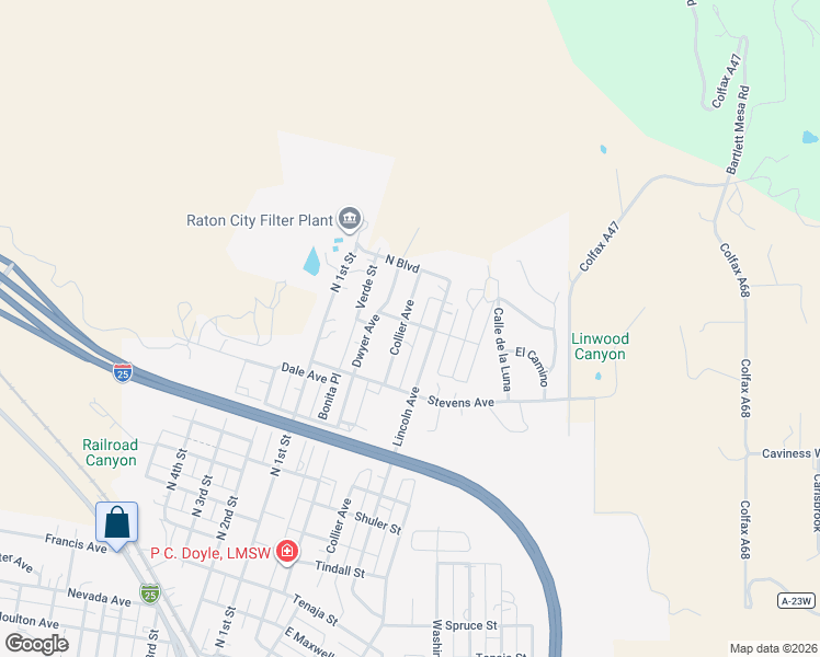 map of restaurants, bars, coffee shops, grocery stores, and more near 401 Wray Street in Raton