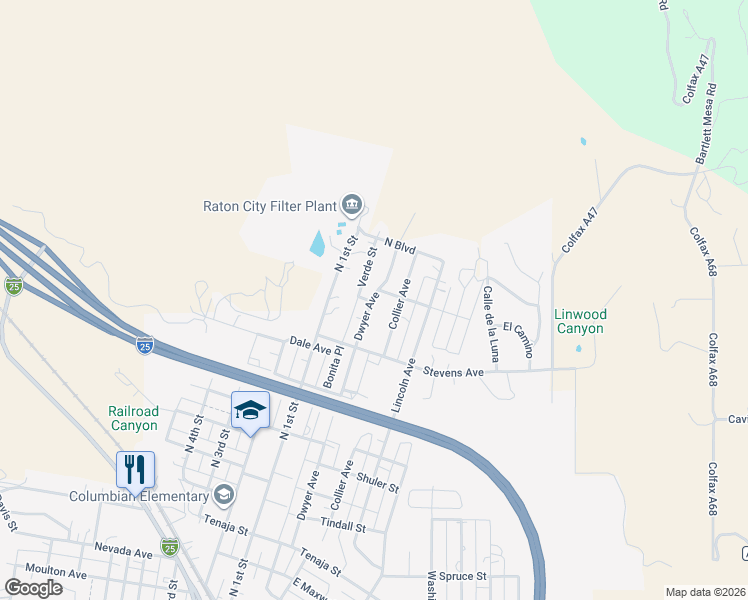 map of restaurants, bars, coffee shops, grocery stores, and more near 1298 Dwyer Avenue in Raton
