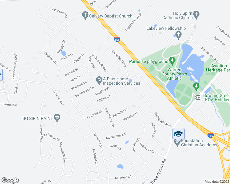 map of restaurants, bars, coffee shops, grocery stores, and more near 1233 Trillium Lane in Bowling Green