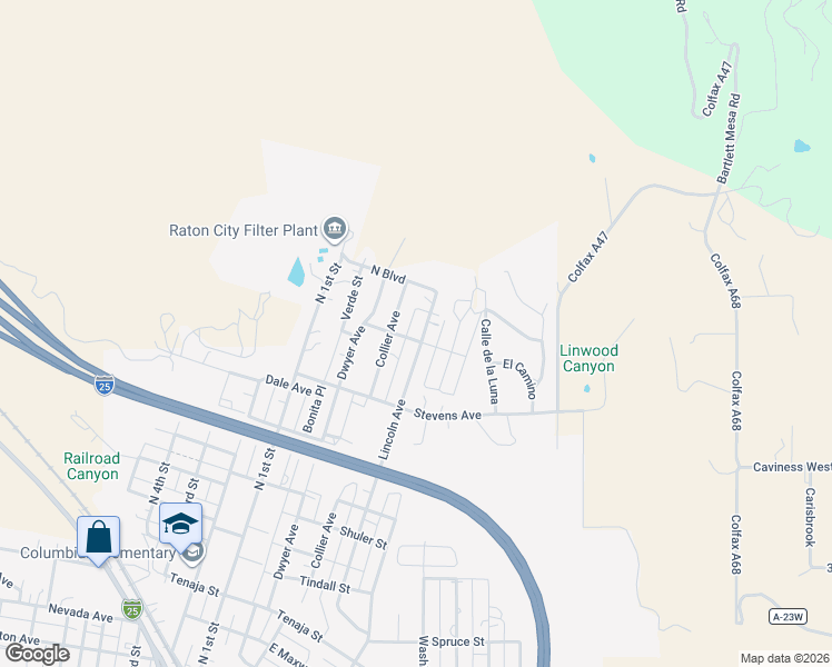 map of restaurants, bars, coffee shops, grocery stores, and more near 1101 Lincoln Avenue in Raton