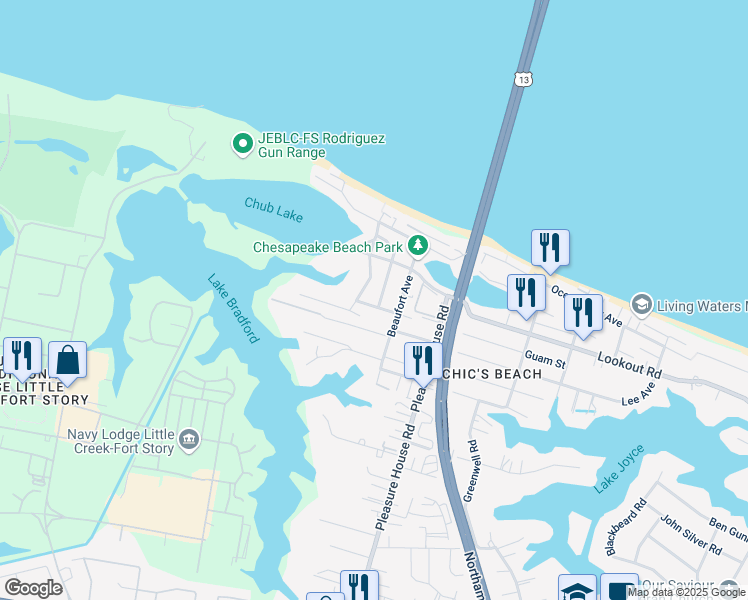 map of restaurants, bars, coffee shops, grocery stores, and more near 4908 Leatherneck Road in Virginia Beach
