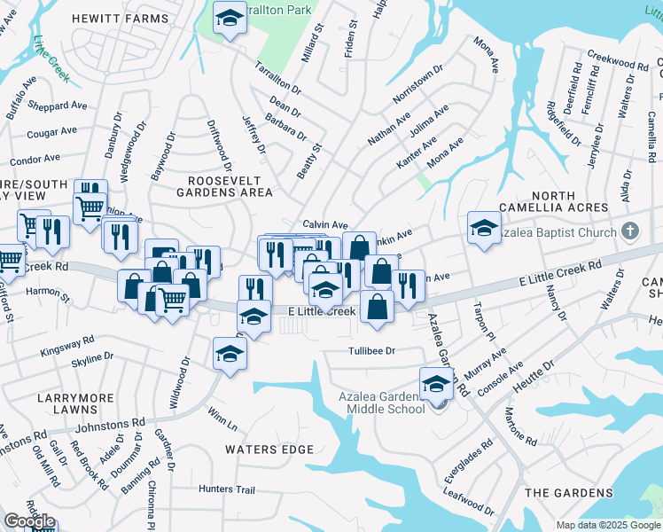 map of restaurants, bars, coffee shops, grocery stores, and more near 2337 Dominion Avenue in Norfolk