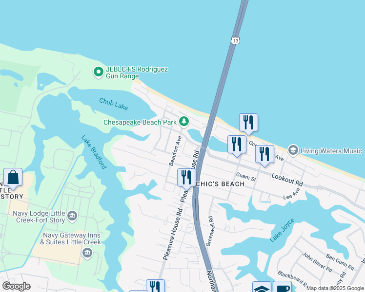 map of restaurants, bars, coffee shops, grocery stores, and more near 4832 Bay Landing Drive in Virginia Beach