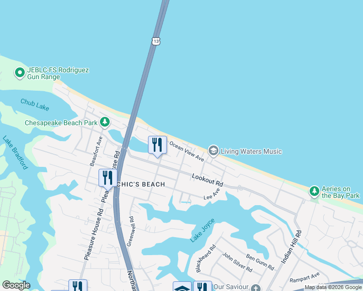 map of restaurants, bars, coffee shops, grocery stores, and more near 4504 Ocean View Avenue in Virginia Beach