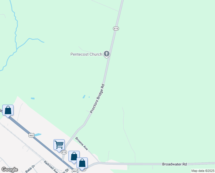 map of restaurants, bars, coffee shops, grocery stores, and more near 7341 Proctors Bridge Road in Ivor