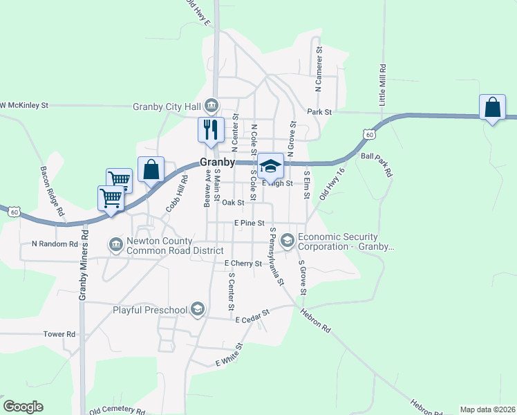 map of restaurants, bars, coffee shops, grocery stores, and more near 323-399 East Pine Street in Granby