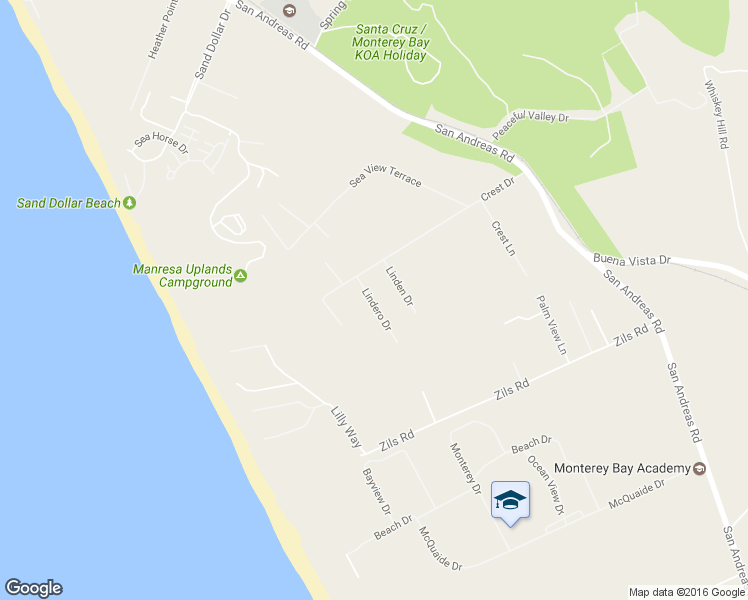map of restaurants, bars, coffee shops, grocery stores, and more near 167 Lindero Drive in La Selva Bch